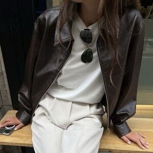 Minimalist Luxury Dark Brown Full Zip Genuine Real 100% Italian Leather Jacket